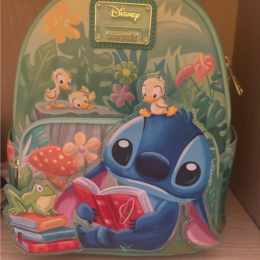 Disney Blue Green Stitch Reading Mini Backpack